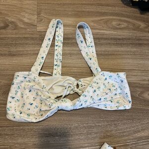 PacSun Cream and Blue Floral Bikini Top